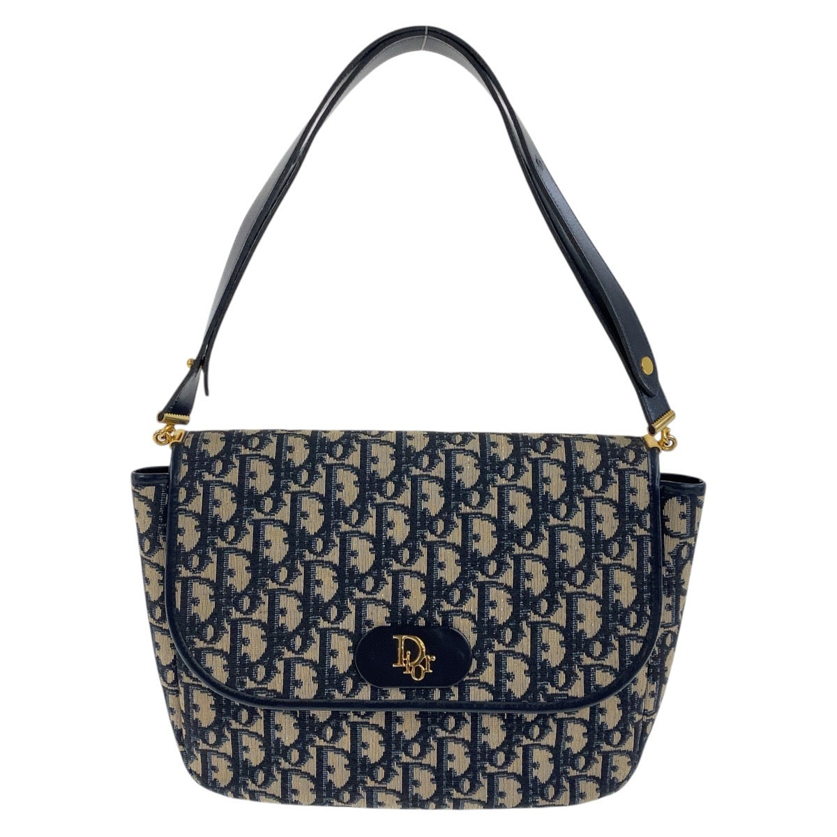 19547
Christian Dior クリスチャンディオール ヴィンテージ トロッター ネイビー ゴールド金具 キャンバス / レザー ショルダーバッグ  レディース A75