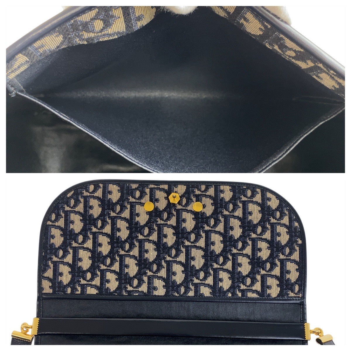 19547
Christian Dior クリスチャンディオール ヴィンテージ トロッター ネイビー ゴールド金具 キャンバス / レザー ショルダーバッグ  レディース A75