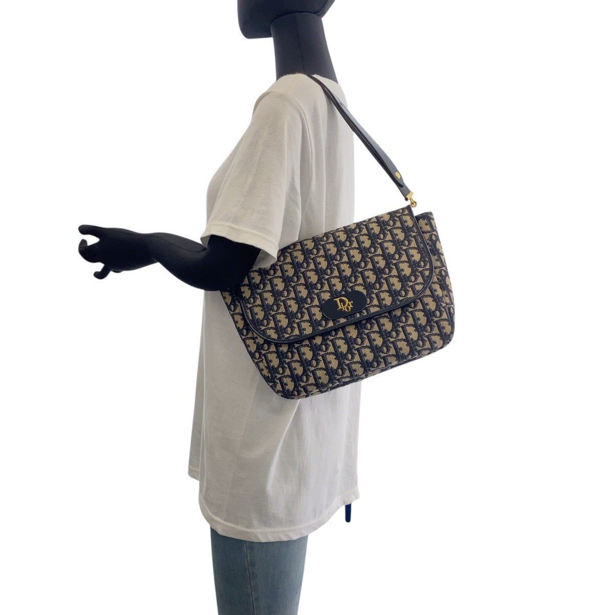 19547
Christian Dior クリスチャンディオール ヴィンテージ トロッター ネイビー ゴールド金具 キャンバス / レザー ショルダーバッグ  レディース A75