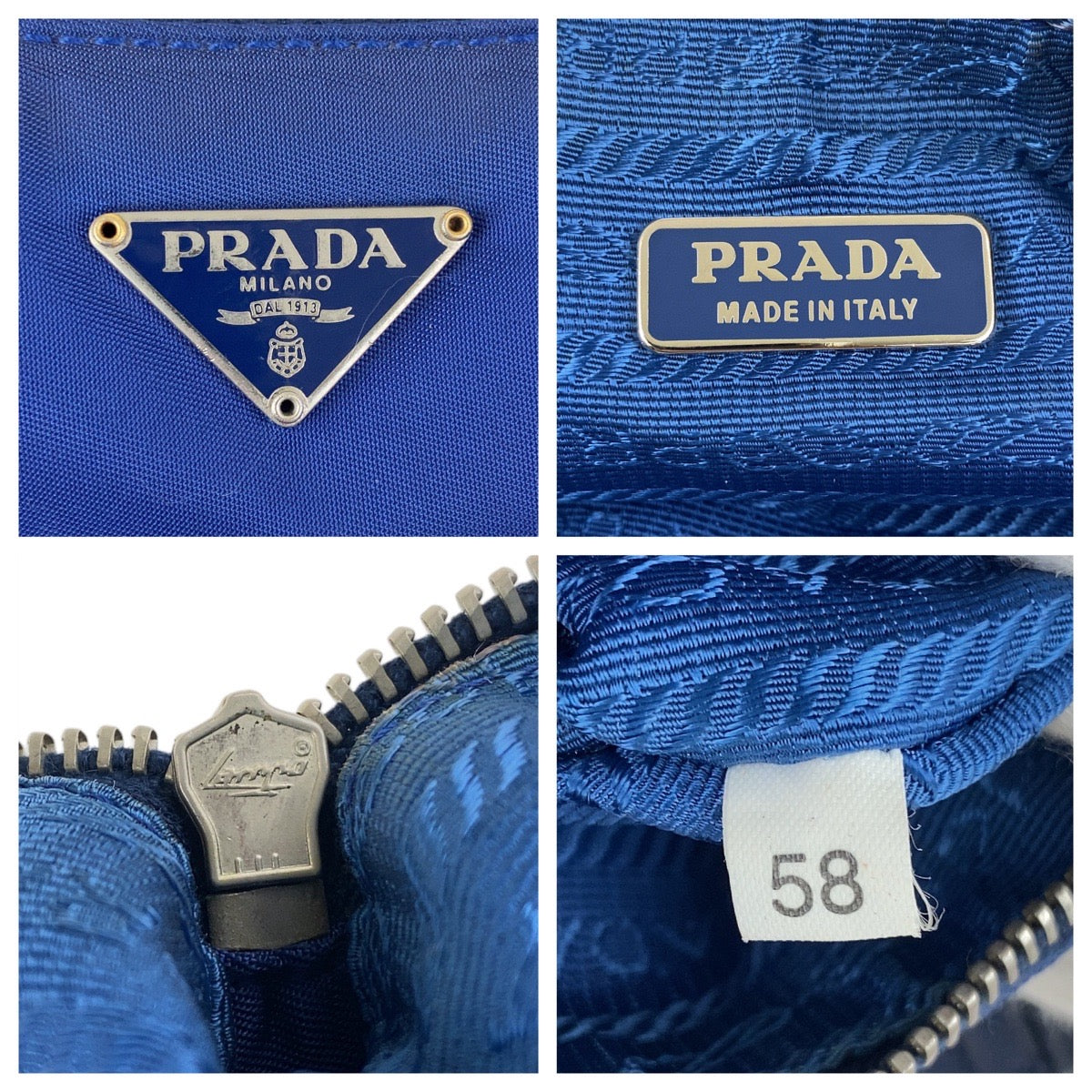 19563
PRADA プラダ テスート 三角ロゴプレート ブルー シルバー金具 ナイロン ハンドバッグ アクセサリーポーチ  レディース ABP41