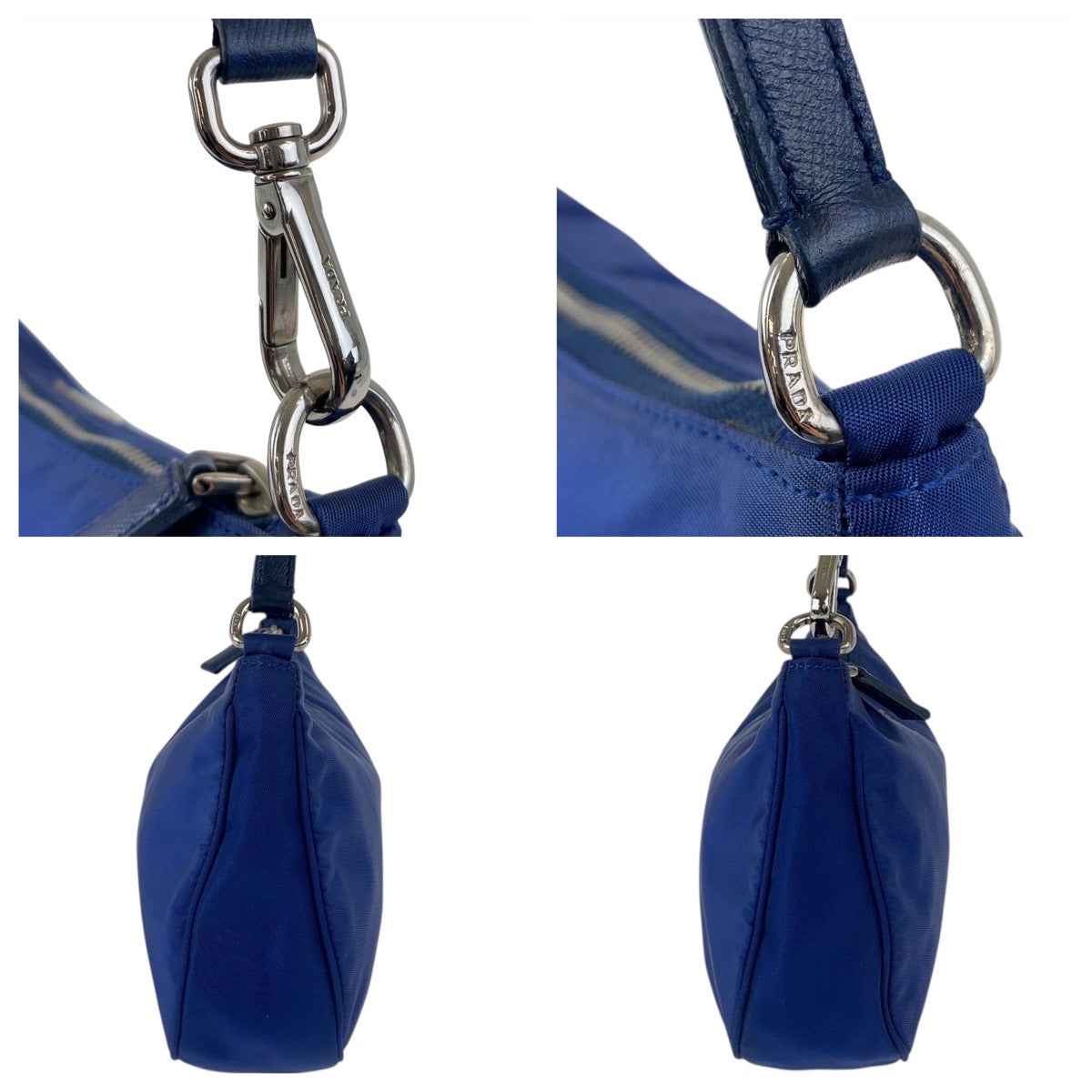 19563
PRADA プラダ テスート 三角ロゴプレート ブルー シルバー金具 ナイロン ハンドバッグ アクセサリーポーチ  レディース ABP41