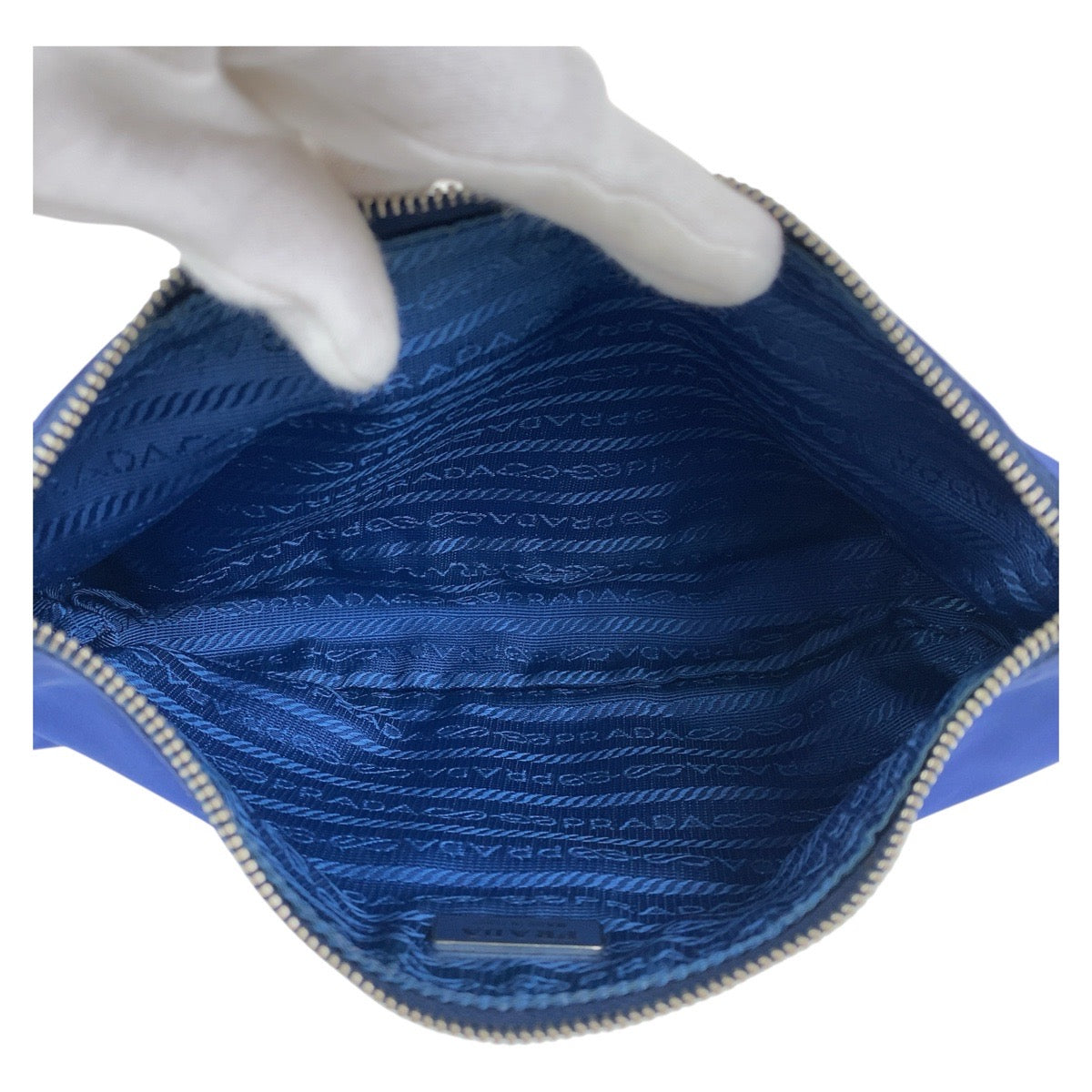 19563
PRADA プラダ テスート 三角ロゴプレート ブルー シルバー金具 ナイロン ハンドバッグ アクセサリーポーチ  レディース ABP41