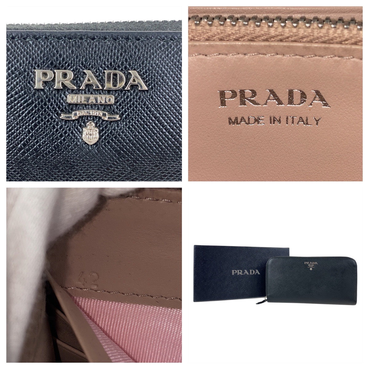 19569
PRADA プラダ サフィアーノ ロゴ ブラック 黒 シルバー金具 レザー 長財布 ロングウォレット  レディース ABP32