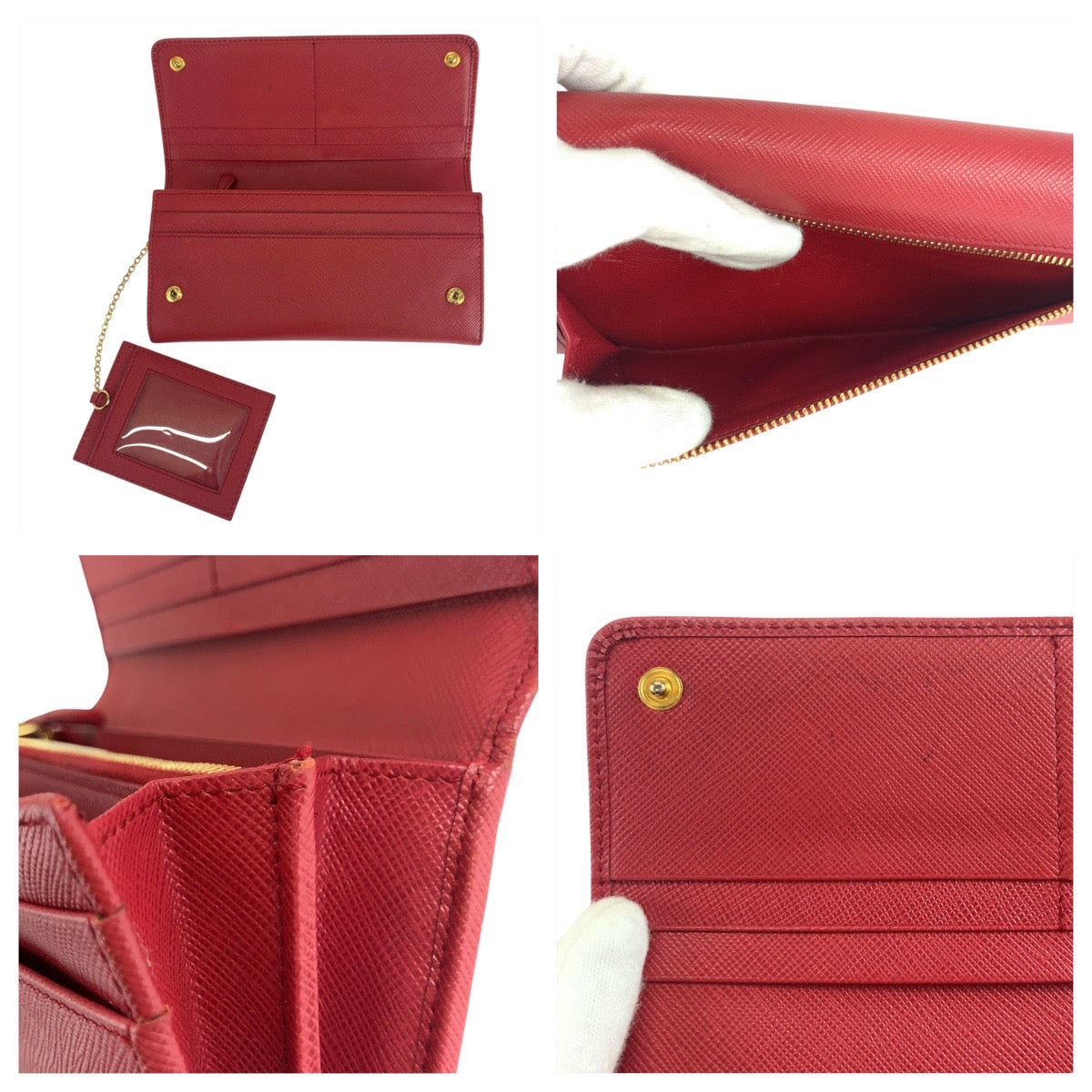 19570
PRADA プラダ サフィアーノ ロゴ パスケース付き レッド ゴールド金具 レザー 長財布 ロングウォレット  レディース ABP27