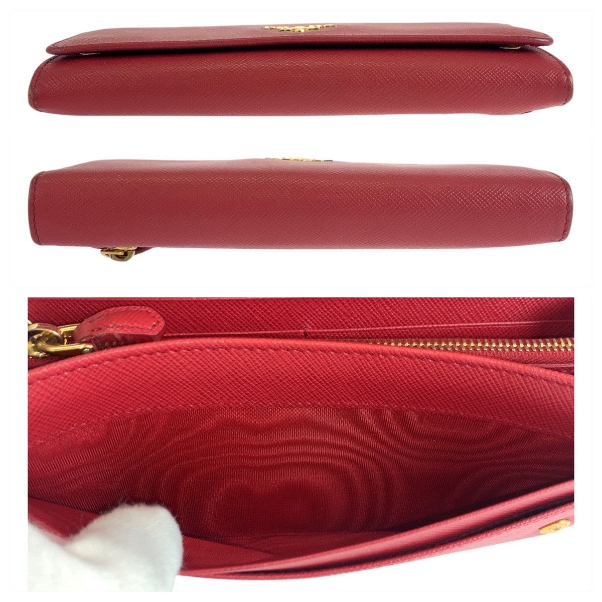 19570
PRADA プラダ サフィアーノ ロゴ パスケース付き レッド ゴールド金具 レザー 長財布 ロングウォレット  レディース ABP27
