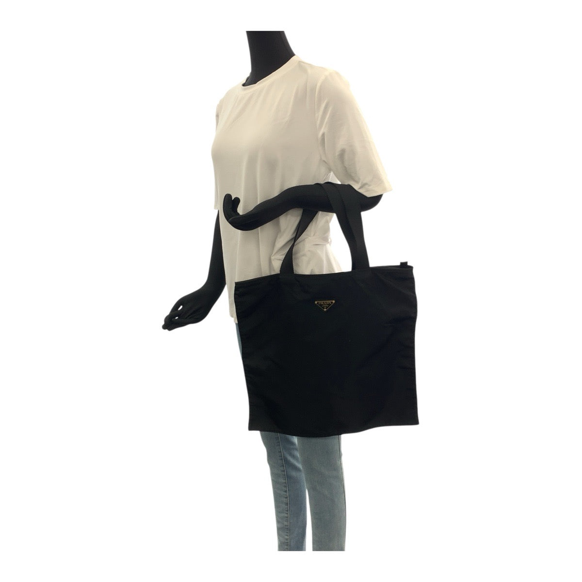 19578
PRADA Tessuto Triangle Logo Plate Black Gold Hardware Nylon Tote Bag Handbag Ladies ABP31