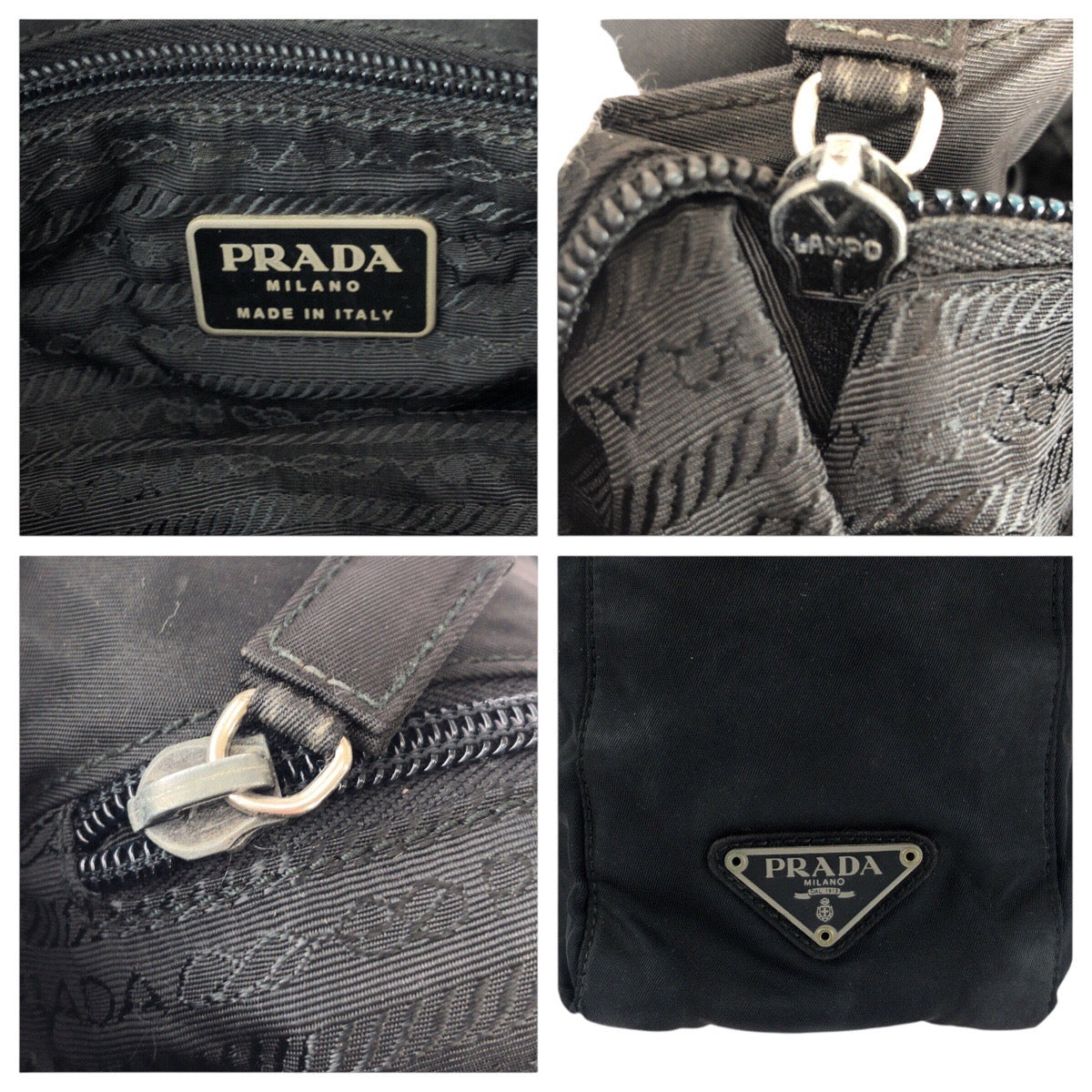 19579
PRADA プラダ テスート 三角ロゴプレート ブラック 黒 シルバー金具 ナイロン トートバッグ ショルダーバッグ レディース AB17