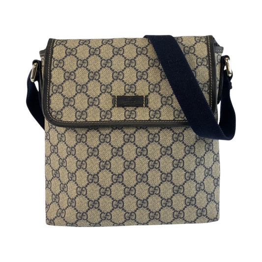 19586
GUCCI グッチ グレー ネイビー シルバー金具 GGスプリームキャンバス 223666 ショルダーバッグ ポシェット レディース ABP41