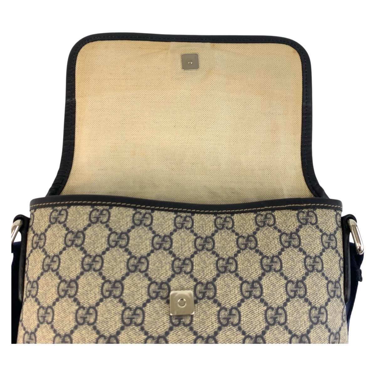 19586
GUCCI Grey Navy Silver Hardware GG Supreme Canvas 223666 Shoulder Bag Pochette Ladies ABP41