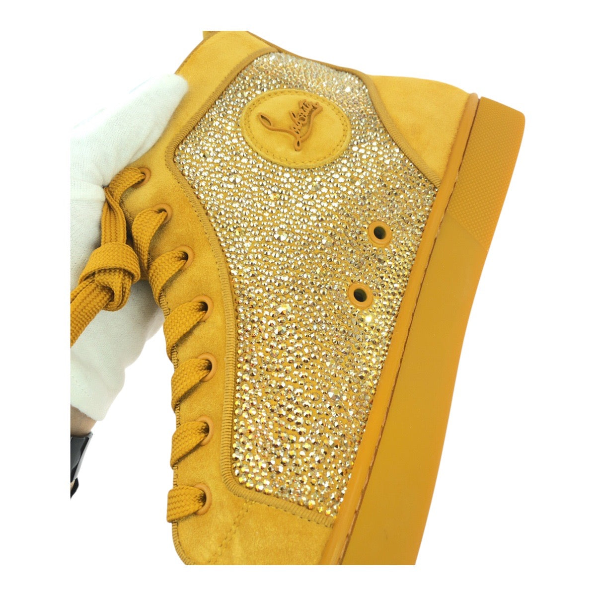 19591
Christian Louboutin Swarovski Size 44 Gold Suede High-Top Sneakers Men's S89