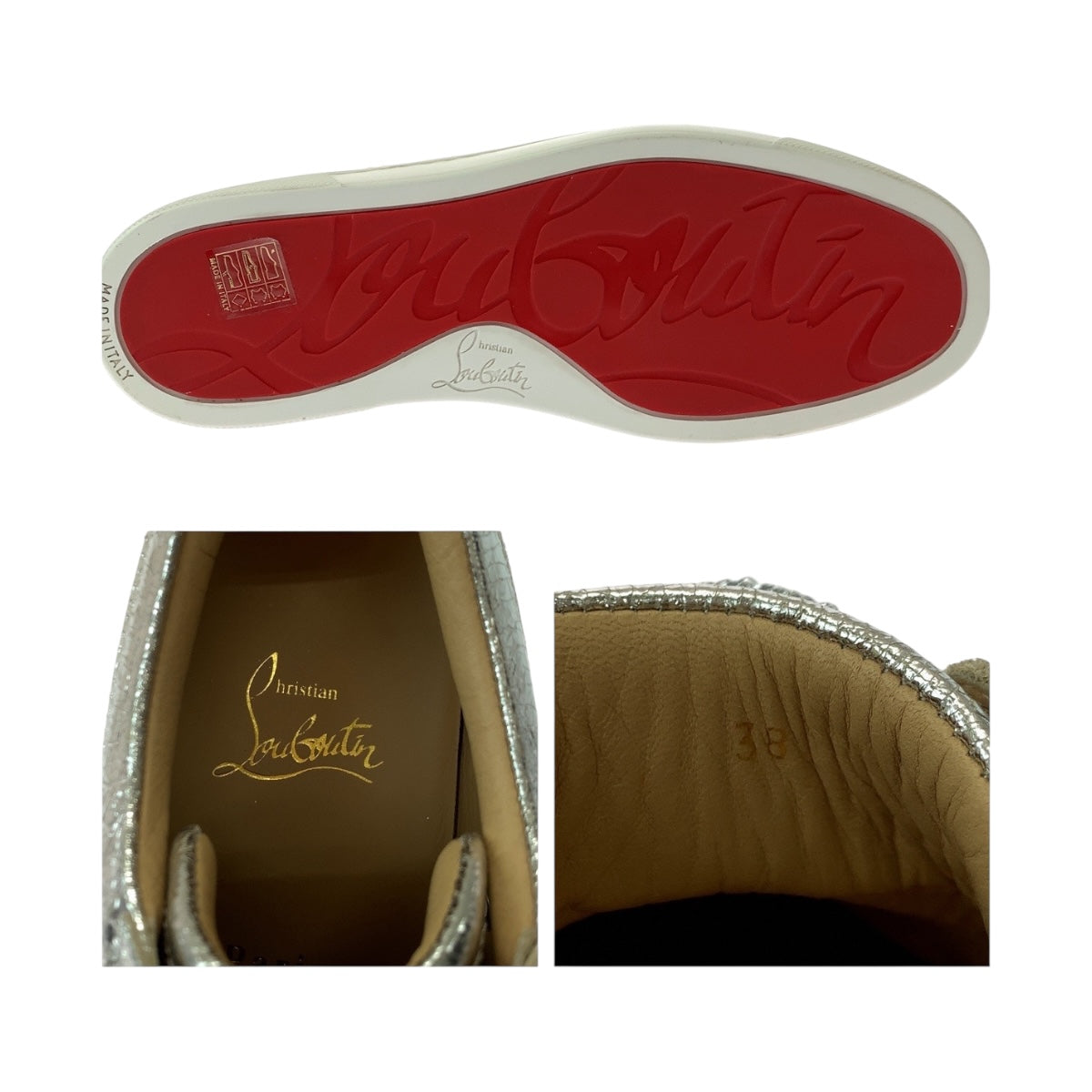 19592
Christian Louboutin クリスチャンルブタン ルイスジュニア スワロフスキー サイズ38 シルバー スワロフスキー / レザー 3180154 スニーカー  レディース A41