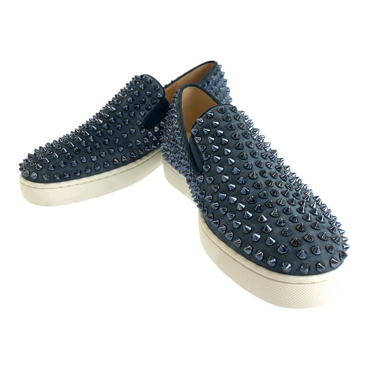 19593
Christian Louboutin クリスチャンルブタン スタッズ サイズ39 ネイビー ホワイト スウェード スリッポン スニーカー メンズ SA48
