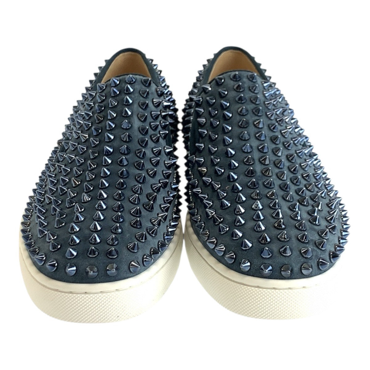 19593
Christian Louboutin クリスチャンルブタン スタッズ サイズ39 ネイビー ホワイト スウェード スリッポン スニーカー メンズ SA48