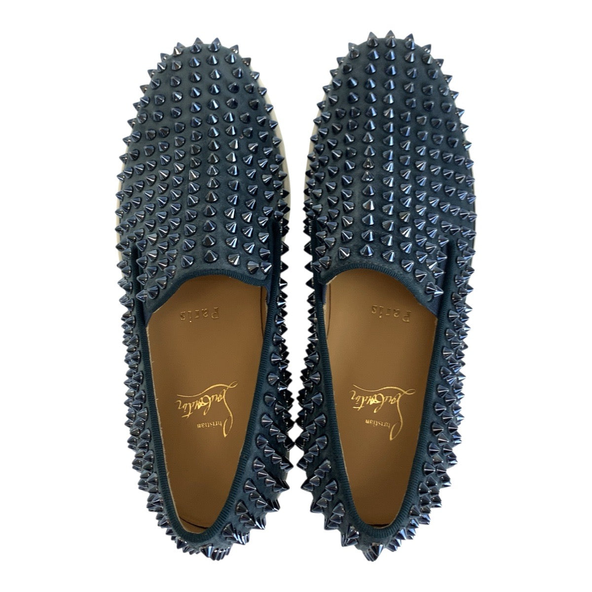 19593
Christian Louboutin クリスチャンルブタン スタッズ サイズ39 ネイビー ホワイト スウェード スリッポン スニーカー メンズ SA48