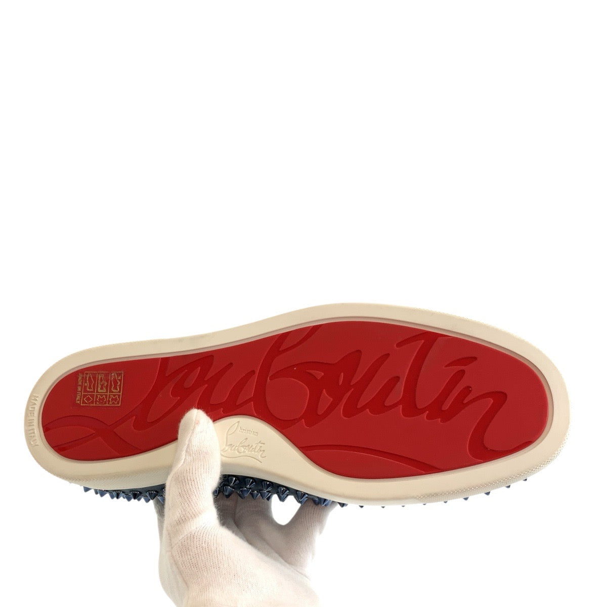 19593
Christian Louboutin クリスチャンルブタン スタッズ サイズ39 ネイビー ホワイト スウェード スリッポン スニーカー メンズ SA48