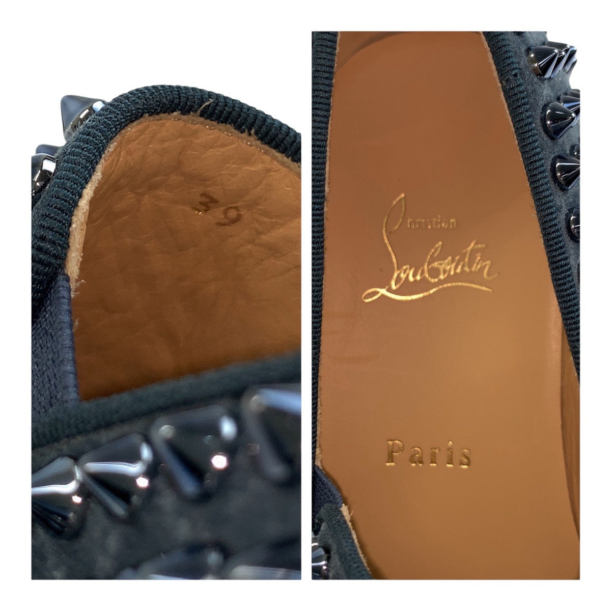 19593
Christian Louboutin クリスチャンルブタン スタッズ サイズ39 ネイビー ホワイト スウェード スリッポン スニーカー メンズ SA48