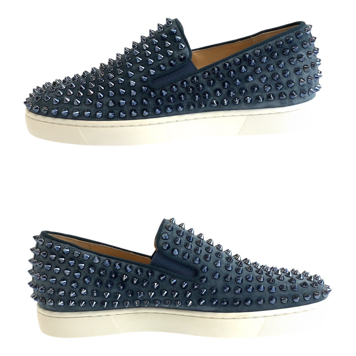 19593
Christian Louboutin クリスチャンルブタン スタッズ サイズ39 ネイビー ホワイト スウェード スリッポン スニーカー メンズ SA48