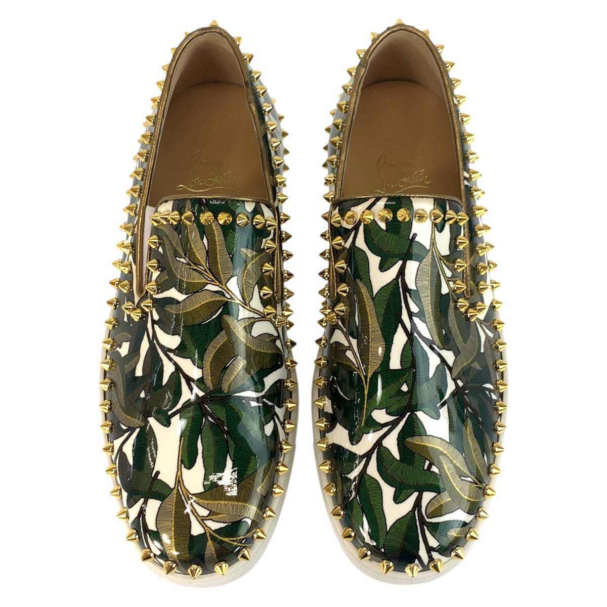 19594
Christian Louboutin クリスチャンルブタン ピックボート スタッズ サイズ表記41/26cm グリーン ゴールド パテントレザー スリッポン ローカットスニーカー  メンズ A48