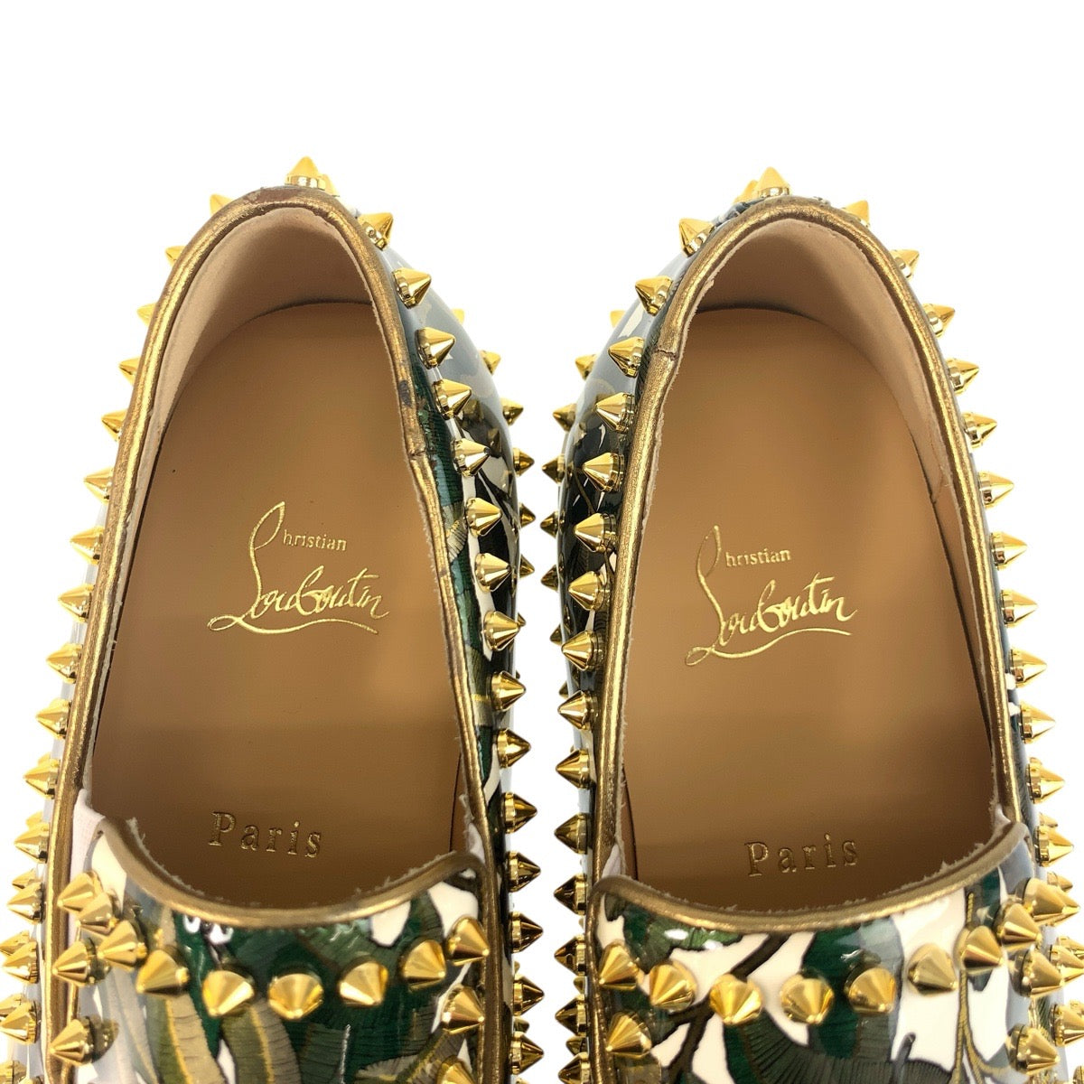 19594
Christian Louboutin クリスチャンルブタン ピックボート スタッズ サイズ表記41/26cm グリーン ゴールド パテントレザー スリッポン ローカットスニーカー  メンズ A48