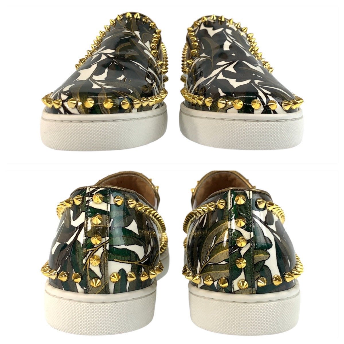 19594
Christian Louboutin クリスチャンルブタン ピックボート スタッズ サイズ表記41/26cm グリーン ゴールド パテントレザー スリッポン ローカットスニーカー  メンズ A48