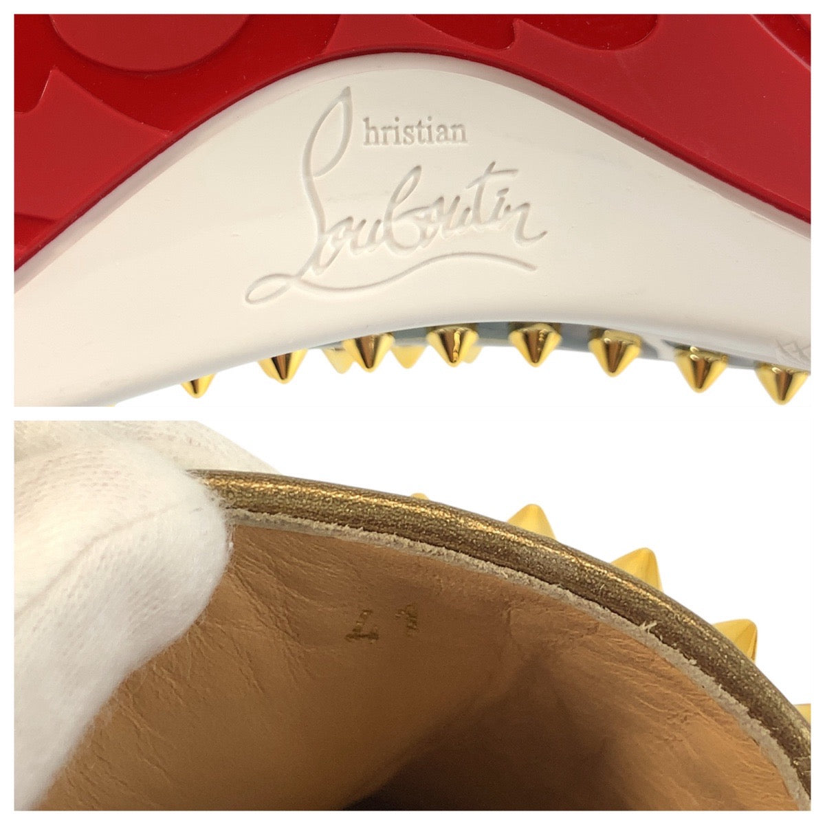 19594
Christian Louboutin クリスチャンルブタン ピックボート スタッズ サイズ表記41/26cm グリーン ゴールド パテントレザー スリッポン ローカットスニーカー  メンズ A48