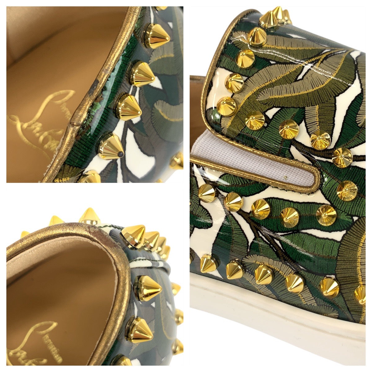 19594
Christian Louboutin クリスチャンルブタン ピックボート スタッズ サイズ表記41/26cm グリーン ゴールド パテントレザー スリッポン ローカットスニーカー  メンズ A48