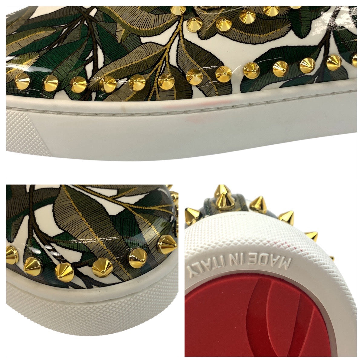 19594
Christian Louboutin クリスチャンルブタン ピックボート スタッズ サイズ表記41/26cm グリーン ゴールド パテントレザー スリッポン ローカットスニーカー  メンズ A48