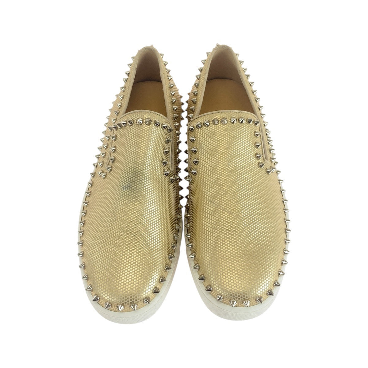 19595
Christian Louboutin クリスチャンルブタン ピックボート サイズ表記41/26cm ゴールド ホワイト レザー スリッポン ローカットスニーカー  メンズ A34