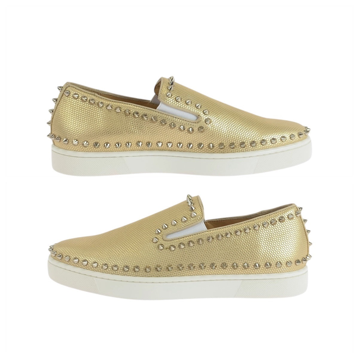 19595
Christian Louboutin クリスチャンルブタン ピックボート サイズ表記41/26cm ゴールド ホワイト レザー スリッポン ローカットスニーカー  メンズ A34