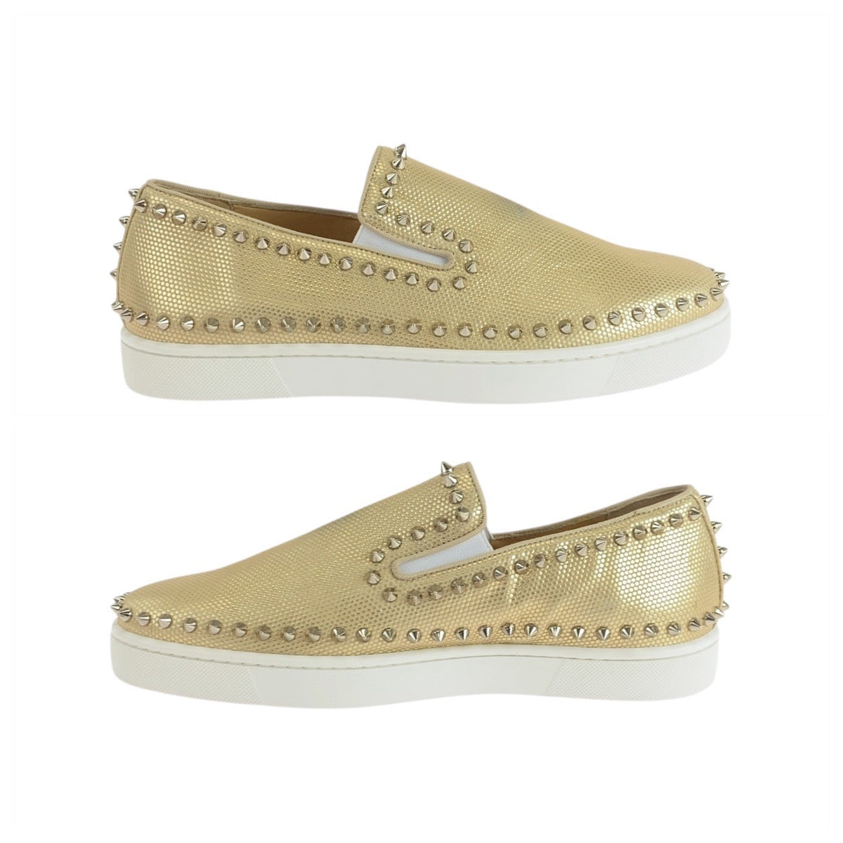 19595
Christian Louboutin クリスチャンルブタン ピックボート サイズ表記41/26cm ゴールド ホワイト レザー スリッポン ローカットスニーカー  メンズ A34