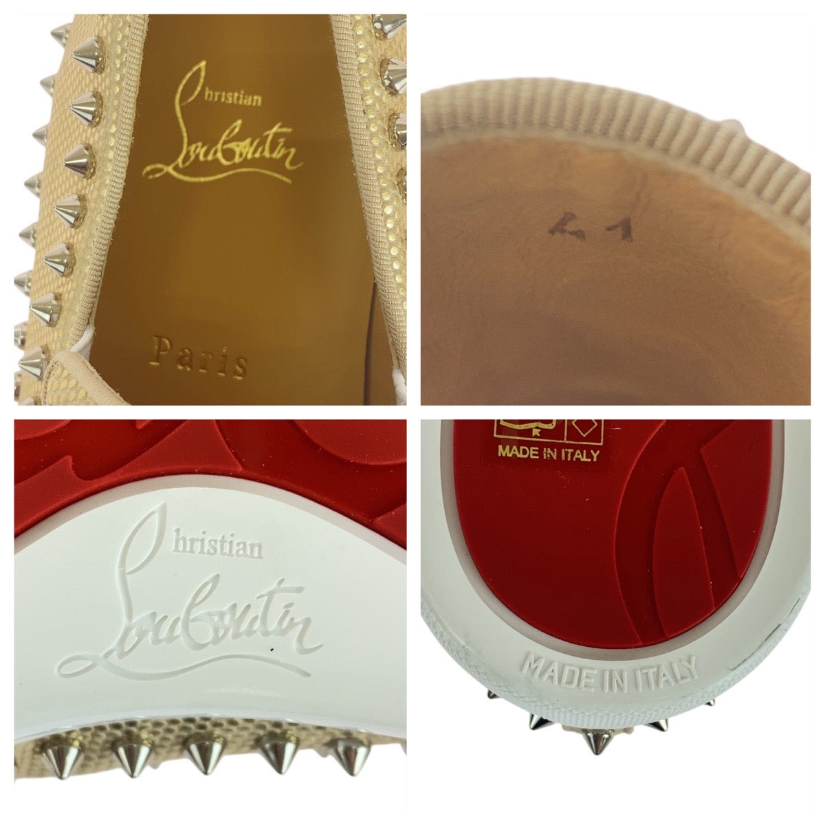 19595
Christian Louboutin クリスチャンルブタン ピックボート サイズ表記41/26cm ゴールド ホワイト レザー スリッポン ローカットスニーカー  メンズ A34