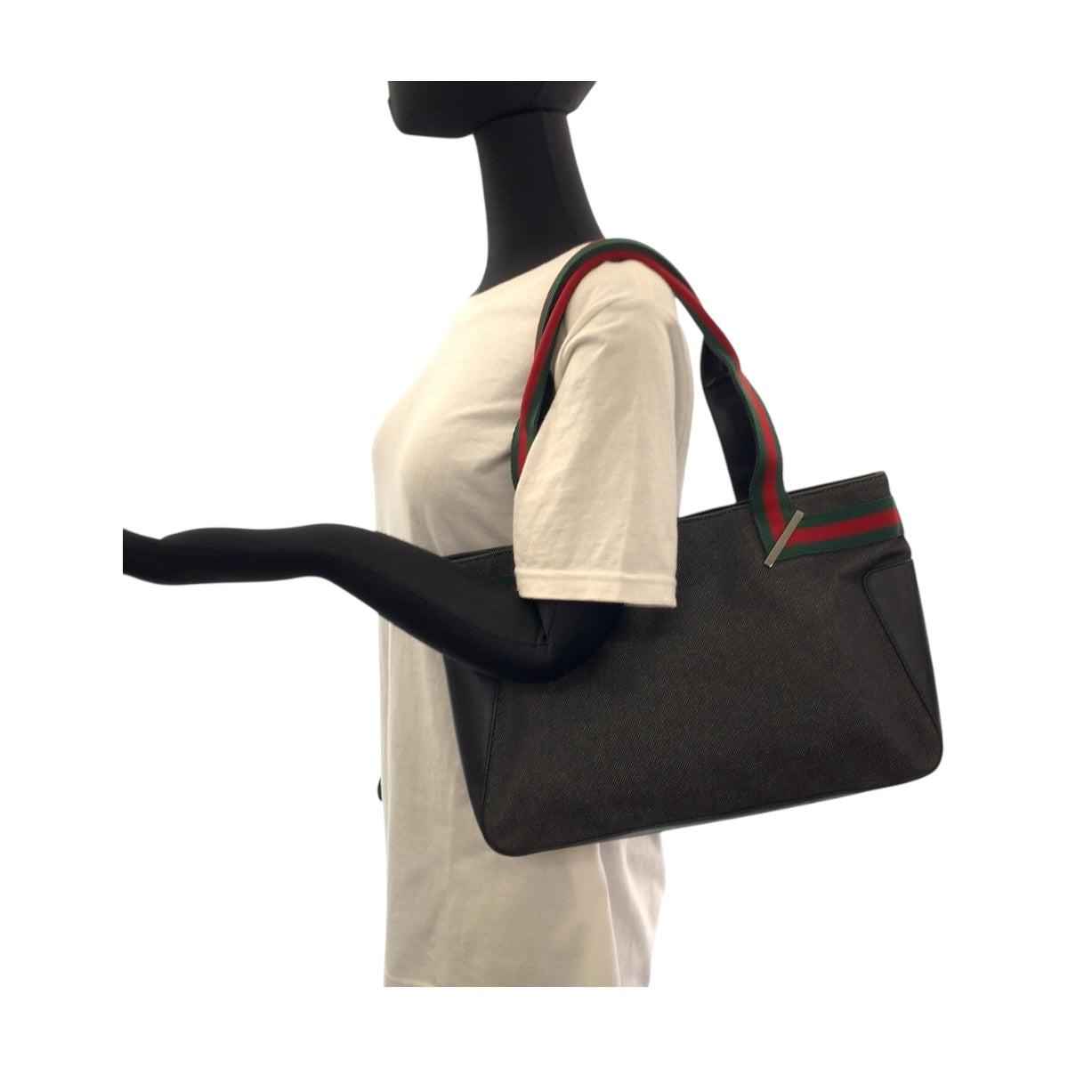 19601
GUCCI Sherry Line Black Canvas with Silver Hardware 73983 Tote Bag Handbag Ladies ABP29