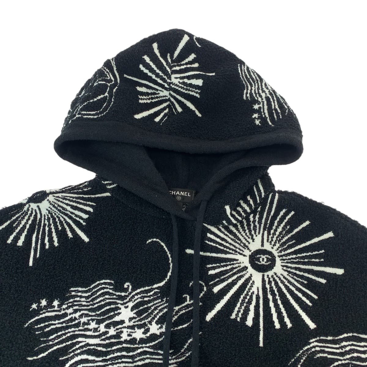 19612
CHANEL シャネル ライオン ココマーク サイズ34 ブラック 黒 ホワイト コットン P72134K10333 パーカー レディース SA212