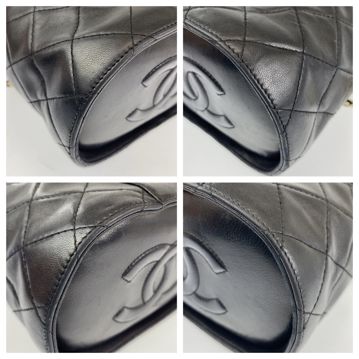 22864
CHANEL シャネル ヴィンテージ ココマーク フリンジ ブラック ゴールド金具 ラムスキン ショルダーバッグ バニティバッグ レディース AB189