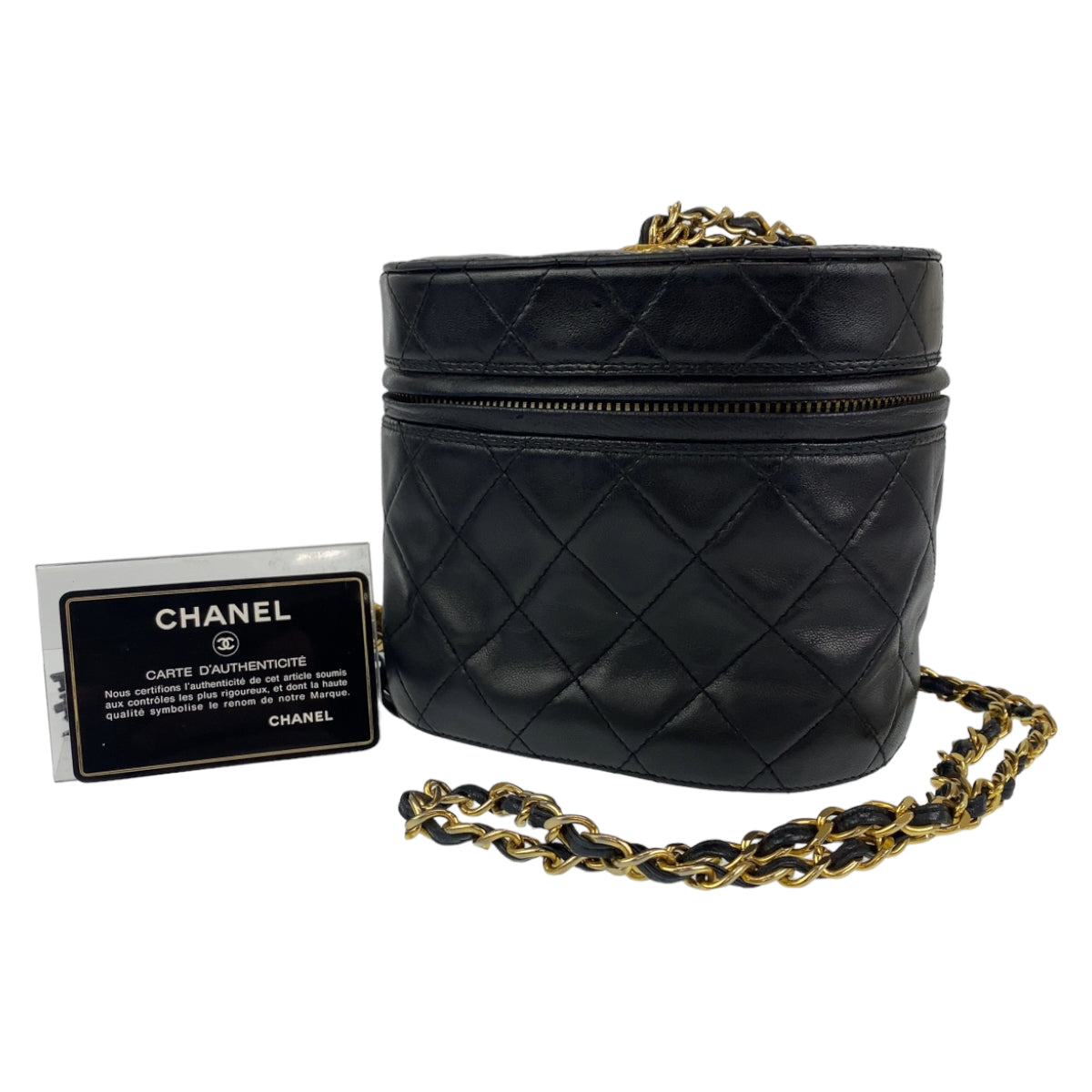 22864
CHANEL シャネル ヴィンテージ ココマーク フリンジ ブラック ゴールド金具 ラムスキン ショルダーバッグ バニティバッグ レディース AB189