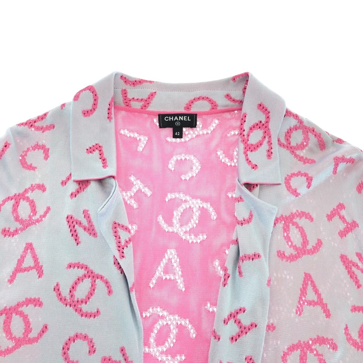 19614
CHANEL シャネル ココマーク サイズ42 ピンク グレー レーヨン P62933K48495 カーディガン ガウンコート  レディース A