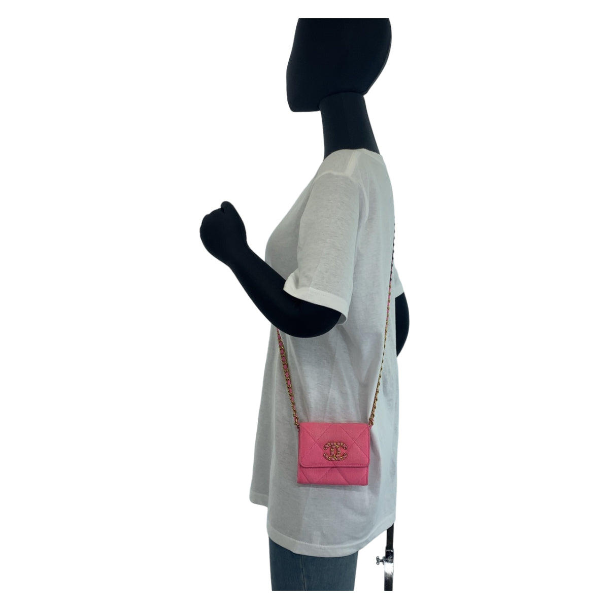 19615
CHANEL シャネル シャネル19 マトラッセ ピンク マットゴールド金具 キャンバス 折財布 チェーンウォレット レディース ABP170