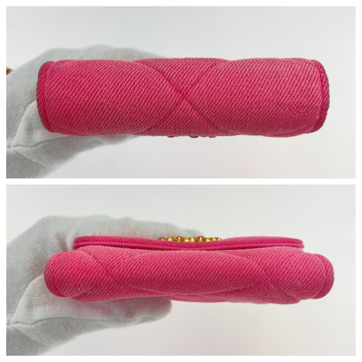 19615
CHANEL シャネル シャネル19 マトラッセ ピンク マットゴールド金具 キャンバス 折財布 チェーンウォレット レディース ABP170