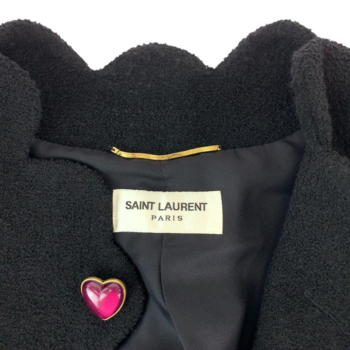19616
SAINT LAURENT PARIS サンローランパリ ブークレツイード ラブハート クロップド サイズ34 ブラック 黒 マルチカラー ウール 686538 クロップドジャケット ノーカラージャケット レディース A180