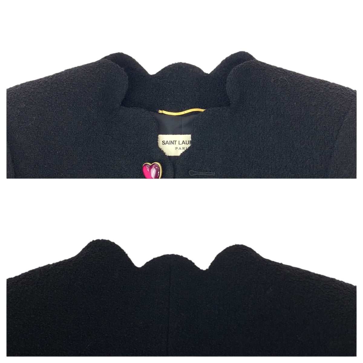 19616
SAINT LAURENT PARIS サンローランパリ ブークレツイード ラブハート クロップド サイズ34 ブラック 黒 マルチカラー ウール 686538 クロップドジャケット ノーカラージャケット レディース A180