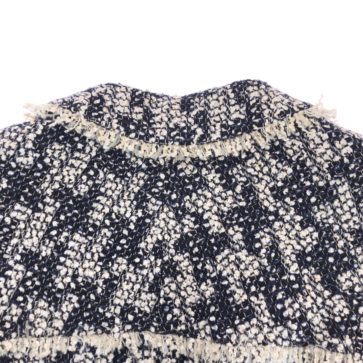 19618
CHANEL シャネル ココマーク サイズ36 ネイビー ホワイト シルバー金具 レーヨン P26888V16950 ツイードジャケット レディース A157