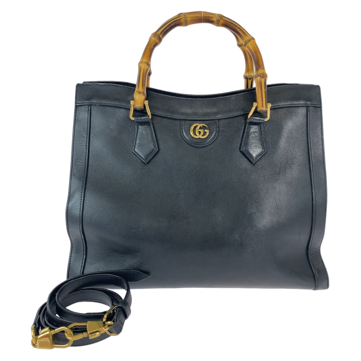 GUCCI グッチ バンブー ダイアナ ブラック 黒 ゴールド金具 レザー 655658 トートバッグ ショルダーバッグ ハンドバッグ 2way  レディース AB