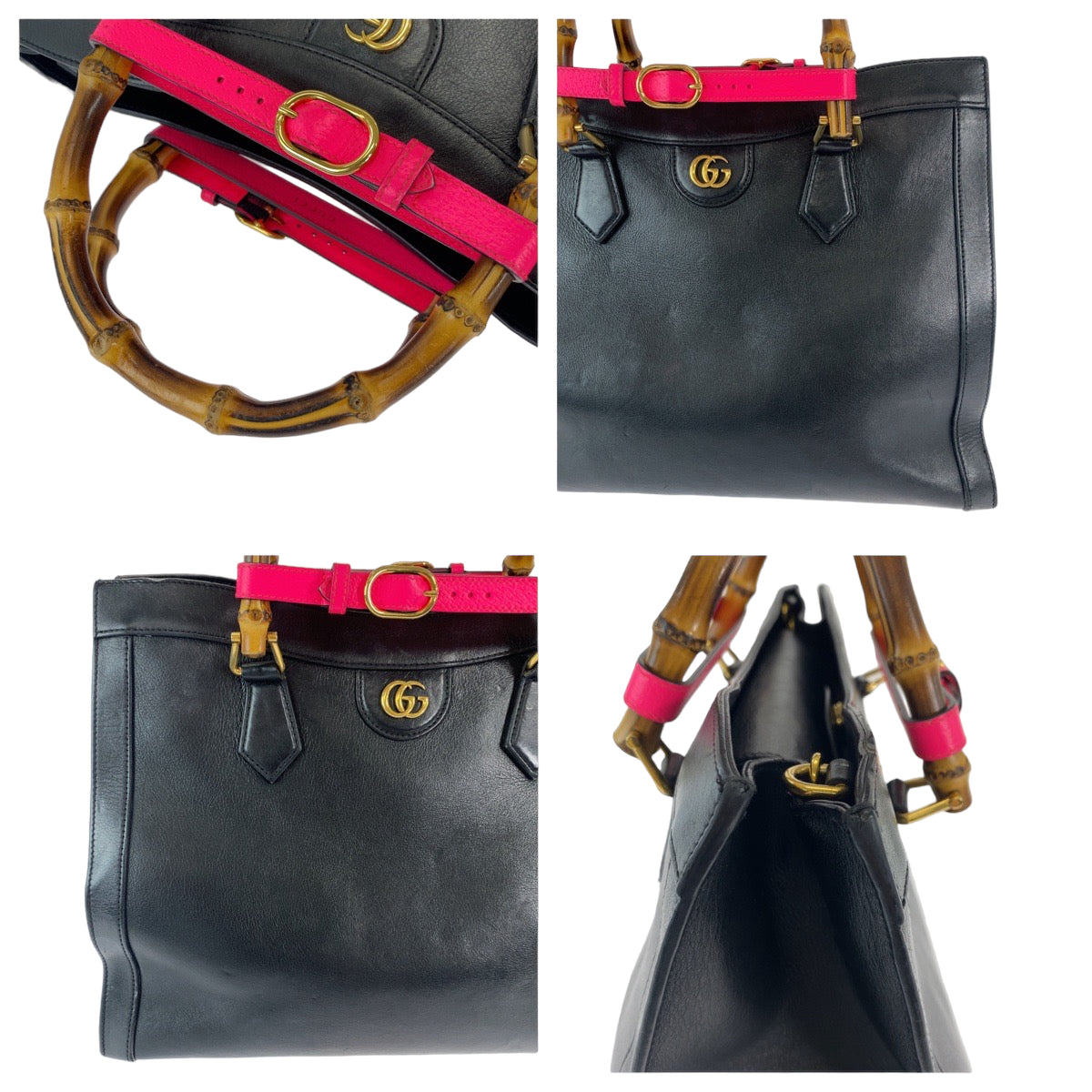 GUCCI グッチ バンブー ダイアナ ブラック 黒 ゴールド金具 レザー 655658 トートバッグ ショルダーバッグ ハンドバッグ 2way  レディース AB