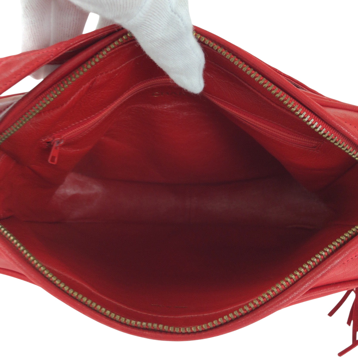 CHANEL シャネル ヴィンテージ マトラッセ ココマーク タッセル フリンジ レッド ゴールド金具 ラムスキン ショルダーバッグ ポシェット  レディース AB