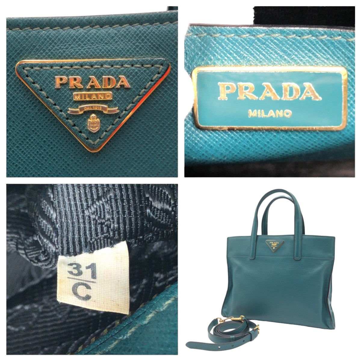 PRADA プラダ サフィアーノ グリーン ゴールド金具 レザー BN2606 トートバッグ ショルダーバッグ 2way  レディース AB