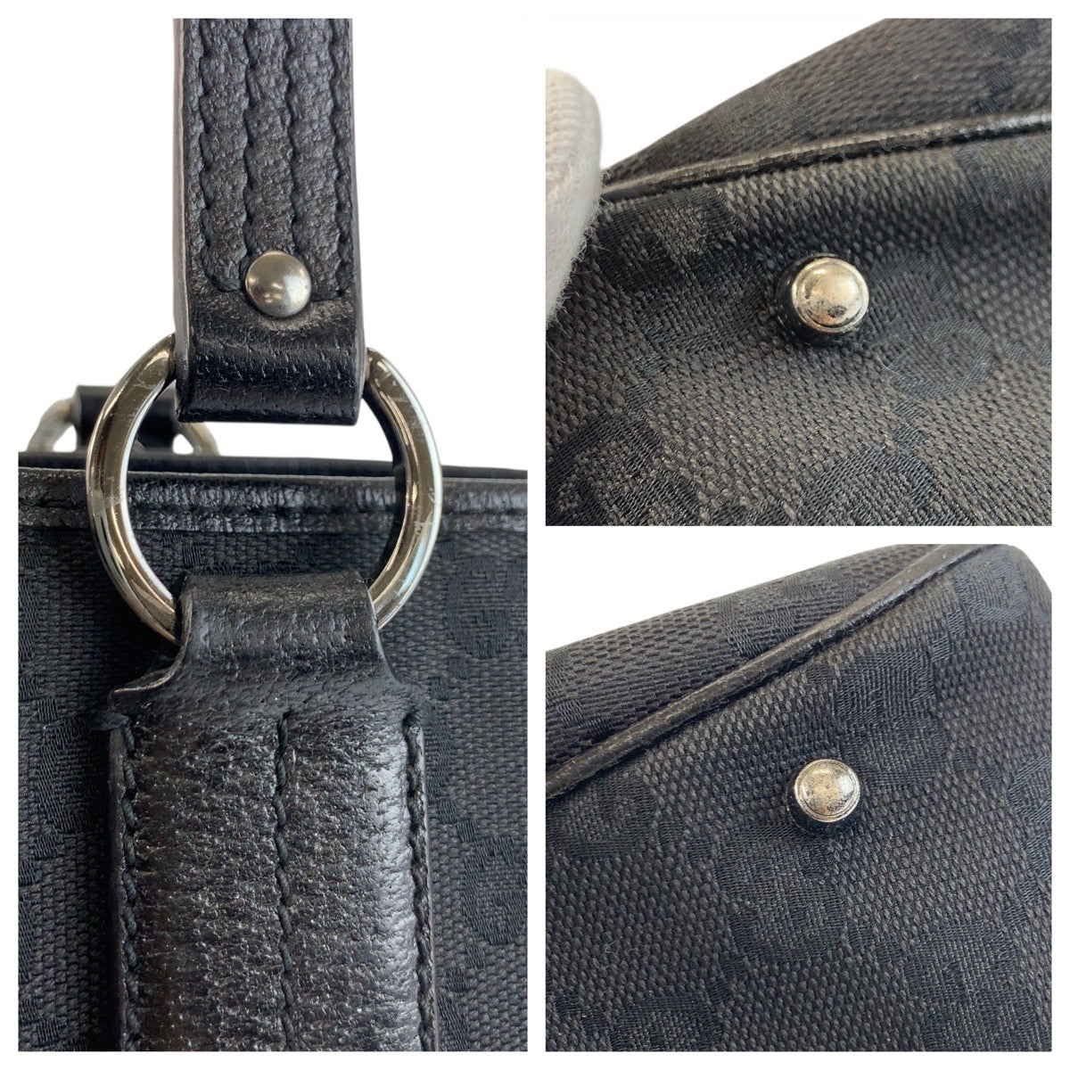 19637
GUCCI Black Silver Hardware GG Canvas / Leather 113019 Tote Bag Shoulder Bag Ladies ABP34