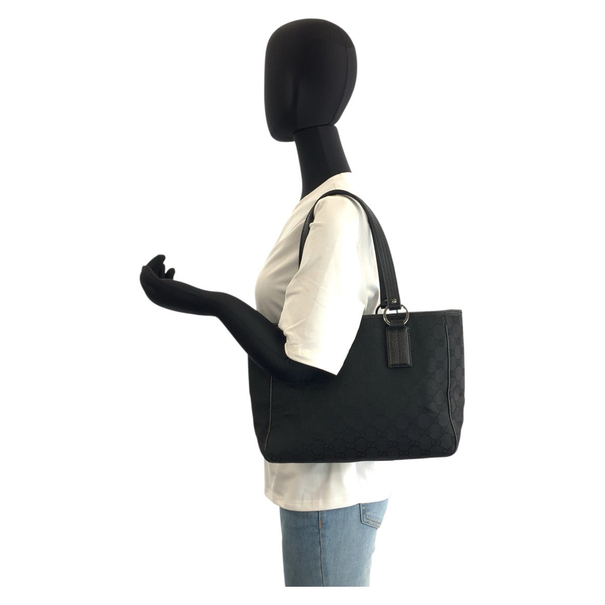 19637
GUCCI Black Silver Hardware GG Canvas / Leather 113019 Tote Bag Shoulder Bag Ladies ABP34