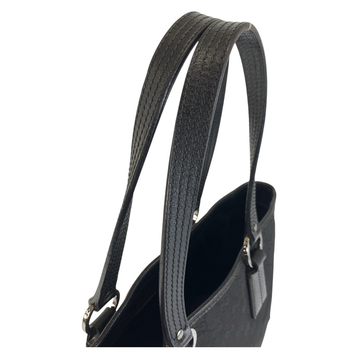 19637
GUCCI Black Silver Hardware GG Canvas / Leather 113019 Tote Bag Shoulder Bag Ladies ABP34