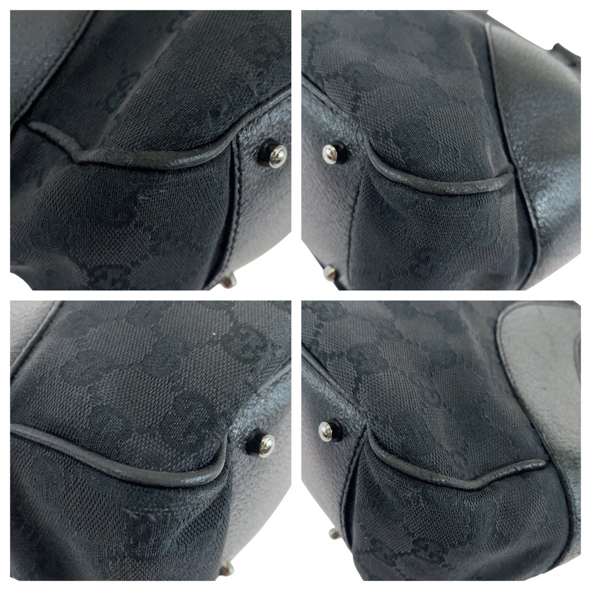 19640
GUCCI グッチ ブラック 黒 シルバー金具 GGキャンバス / レザー 113 011 トートバッグ ショルダーバッグ レディース AB31