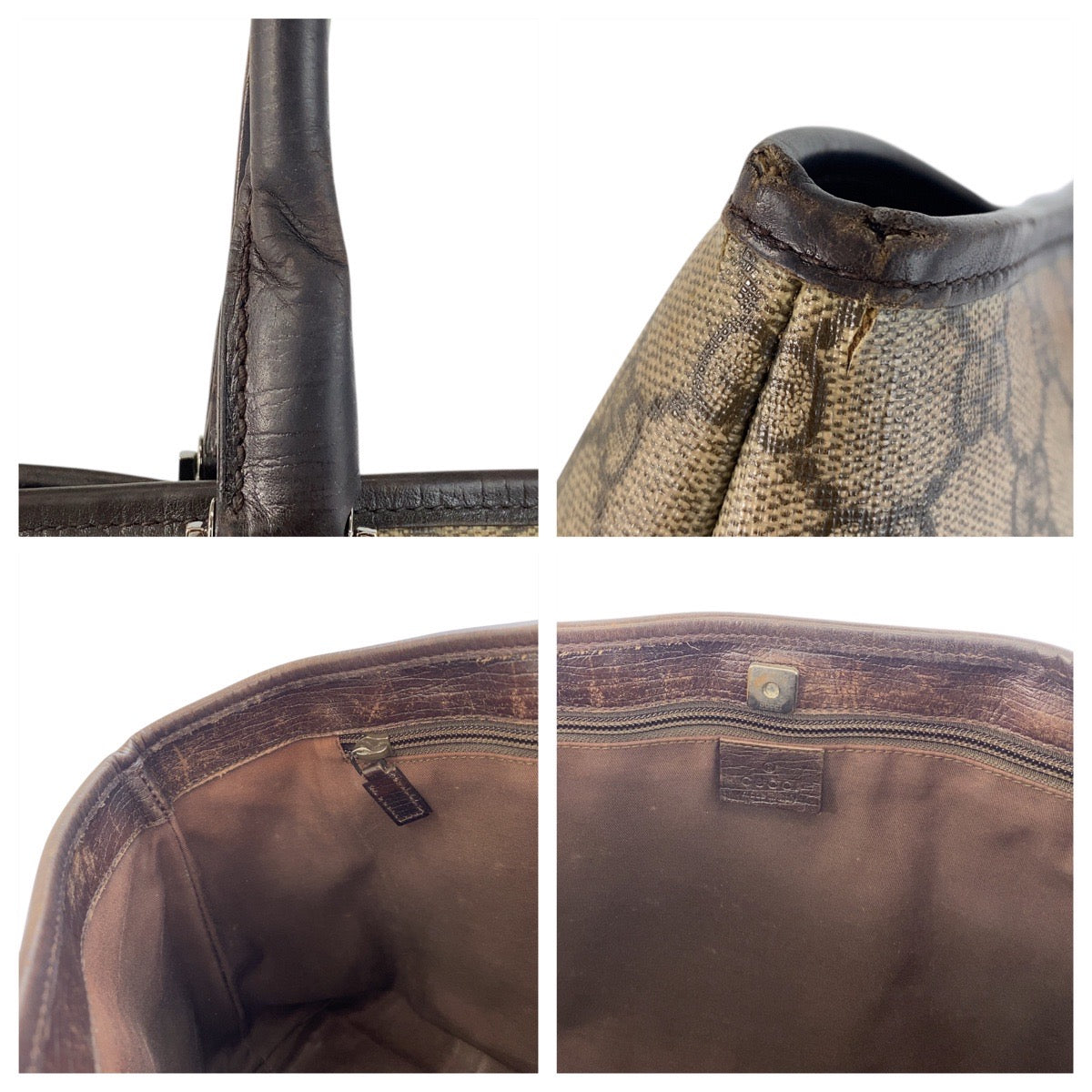 19641
GUCCI グッチ ベージュ ブラウン シルバー金具 GGスプリームキャンバス / レザー 114595 トートバッグ ショルダーバッグ レディース AB31